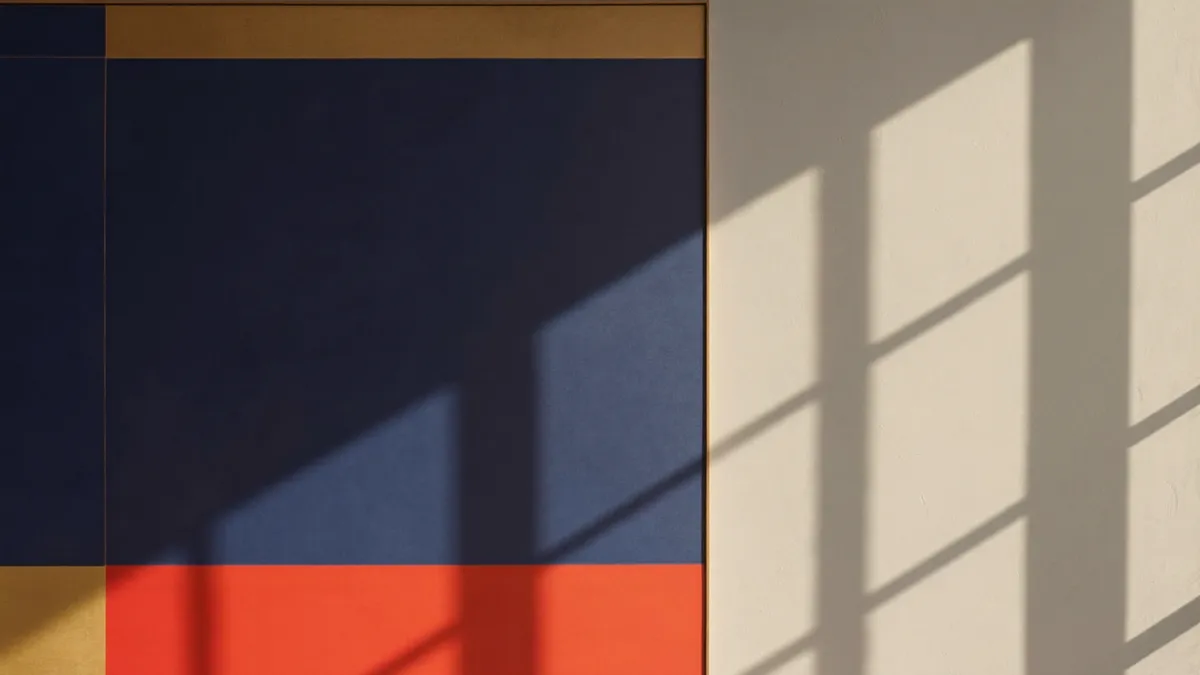 Angular window shadows across a pale plaster wall